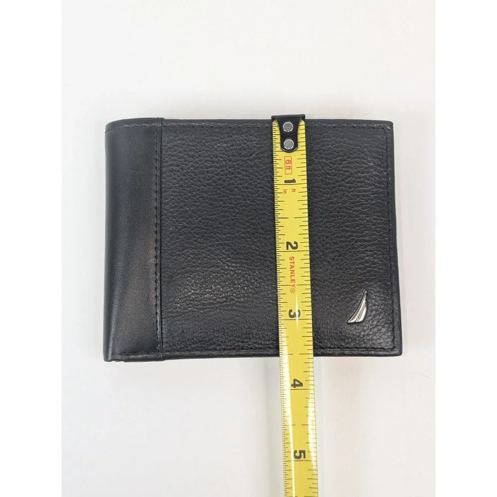 Nautica Black Leather Wallet Bifold ID Window Card Holder Mens